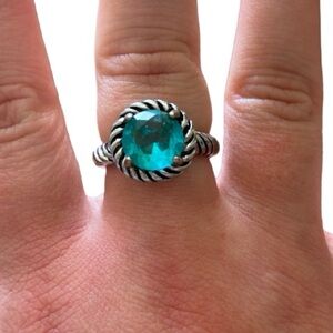 Fashion Cocktail Ring Silver Tone Blue Stone 8 EUC